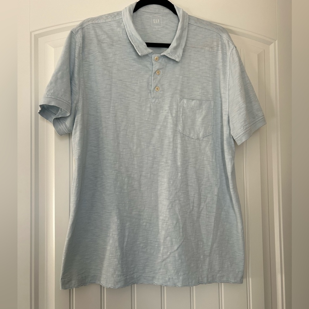 Gap pale blue polo; size XL. Very lightweight and cool. Good used condition